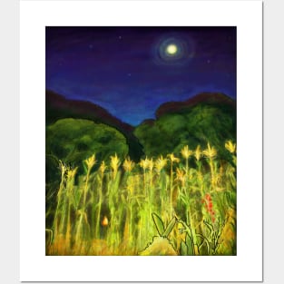 Malawi at Night -Cornfield Under the Moon Posters and Art